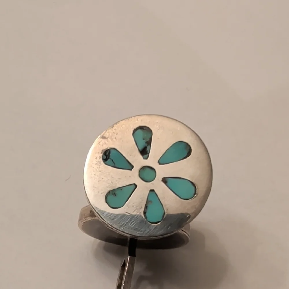 Vintage Sterling Silver Cufflinks with Turquoise Floral Inlay
